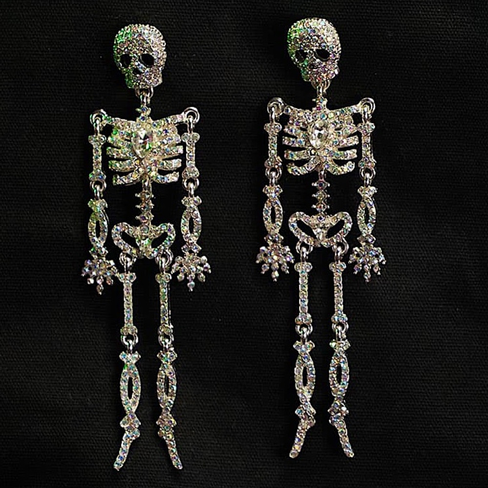 Silver CZ Skeleton Chandelier Dangles